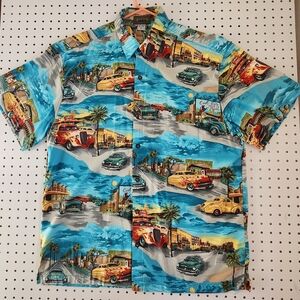 Vintage 90s High Seas Trading Co Hawaiian Shirt XL Hot Rod 50s Diner USA Cotton